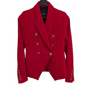 DECJUBA Red Double Breasted Military Blazer Gold Button Structured Jacket 8